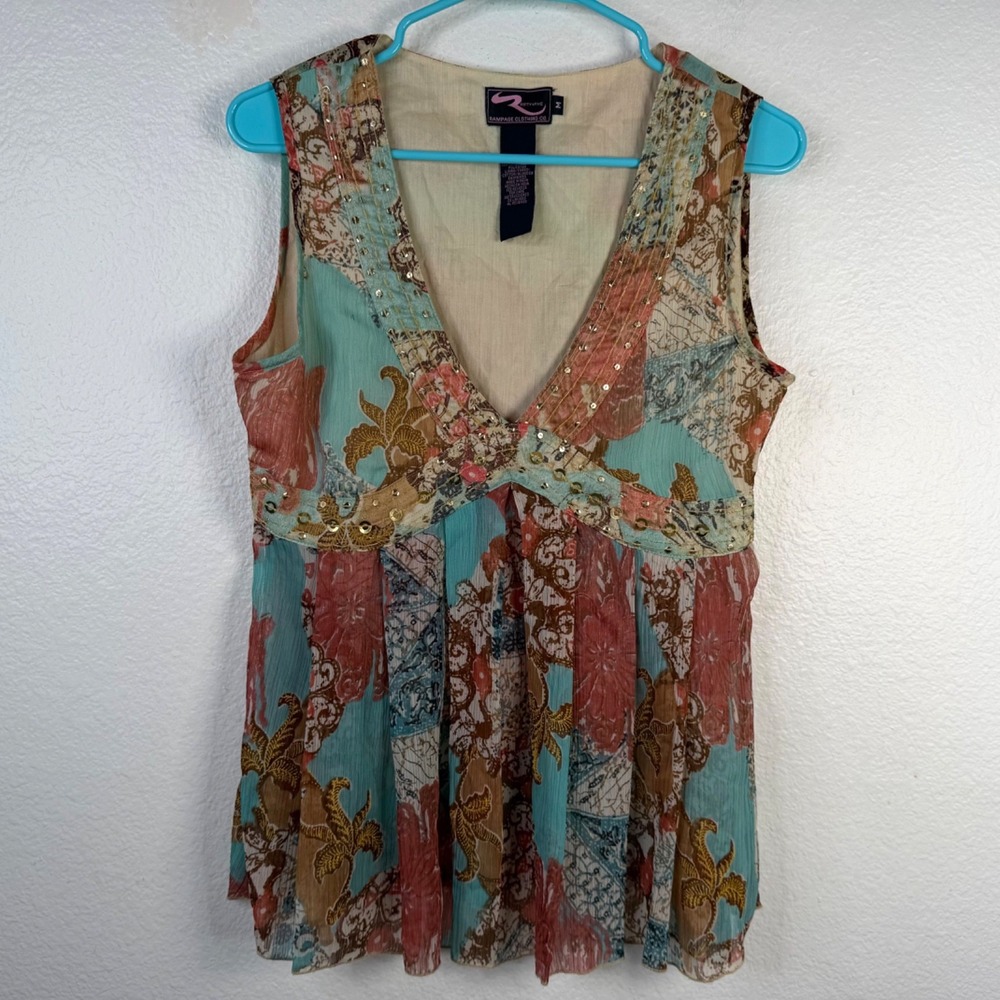 Rampage Fifty Five Women's Top Multicolor Sz M Y2K Babydoll Fairy Boho